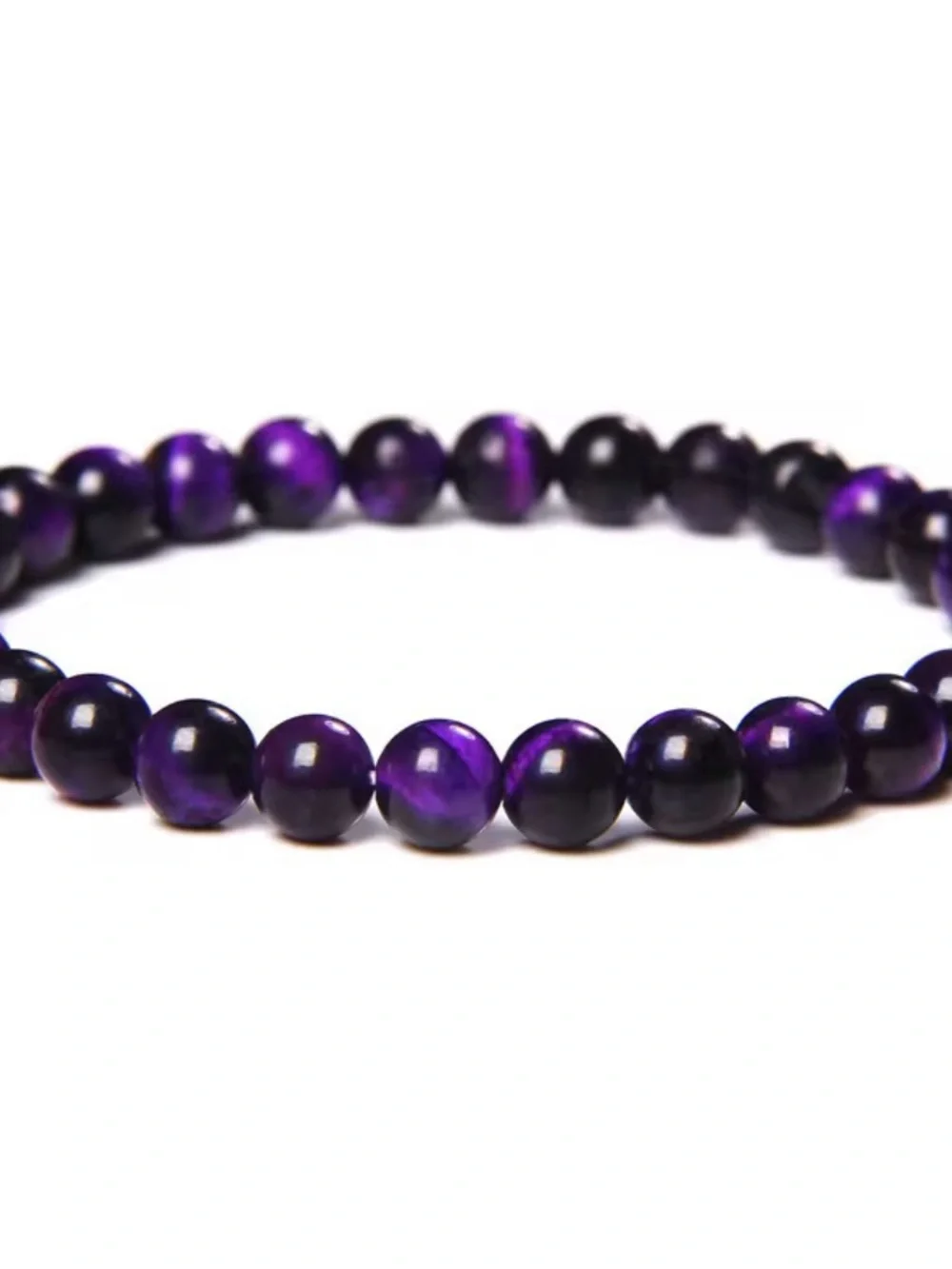 10mm Purple Tiger Eye Beaded Stretch Bracelet